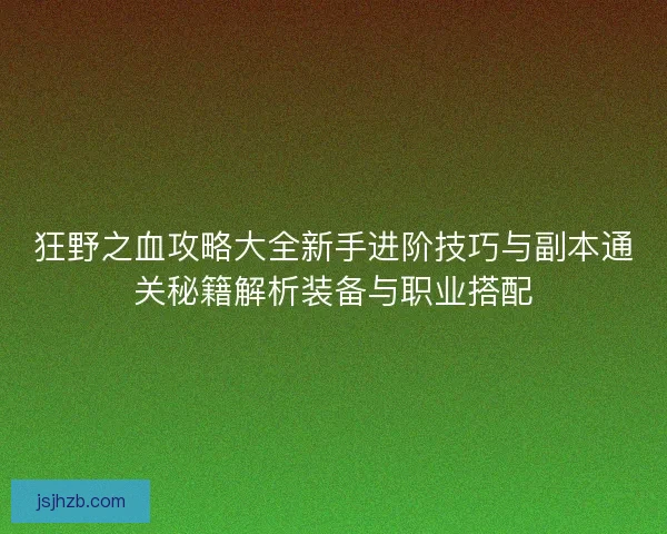 狂野之血攻略大全新手进阶技巧与副本通关秘籍解析装备与职业搭配